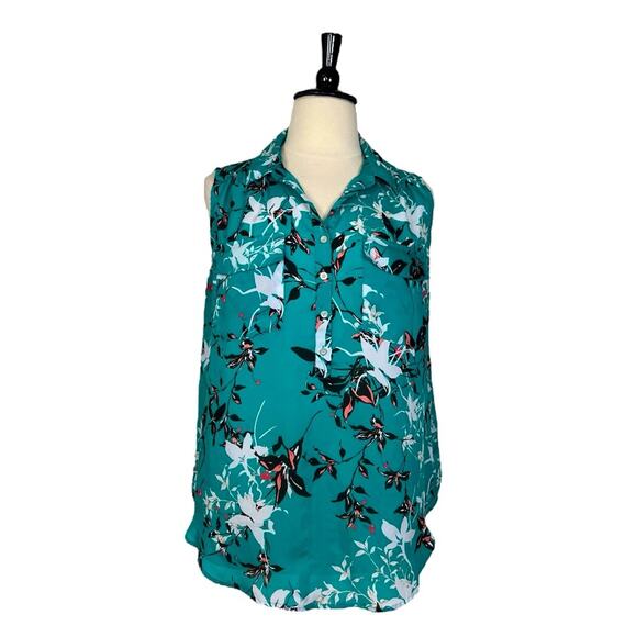 Liz Claiborne Collared Sleeveless Top Teal Multi Floral Women’s Size 2X - Picture 1 of 11